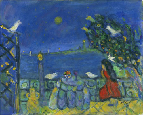 Girl looking at Manora Island from Karachi Harbor. 2001